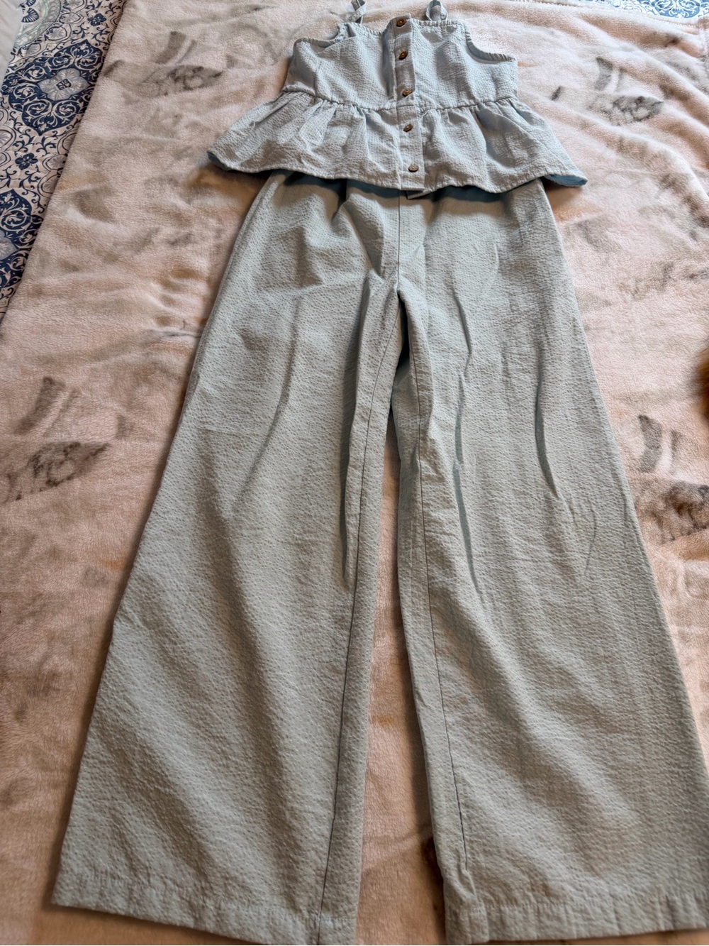Girl's Wide-Leg Jumpsuit in Light Sage Blue